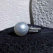 South Sea White Pearl Diamond Ring 14.8mm 18K White Gold - Jiaxyk